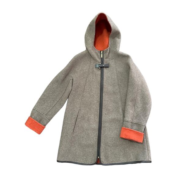 Ellen Tracy Wool Blend Hooded Car Coat Gray with Orange Lining Size 4 - Picture 1 of 12